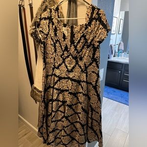 Unique Vintage black and tan damask patterned dress